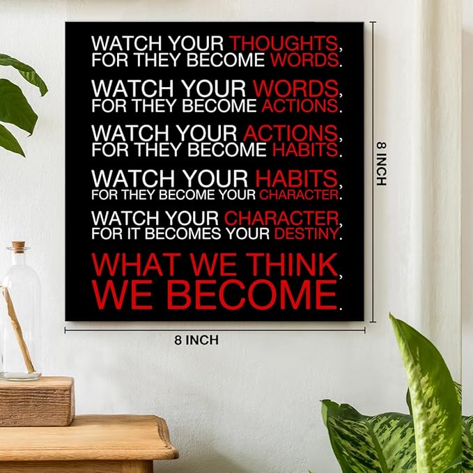 Watch Your Thoughts Motivational Classroom Posters, Inspirational Wall Decor Modern Canvas Painting Wall Art Framed Paintings for Office Living Room Bedroom Home Decorations, 8 x 8 Inches