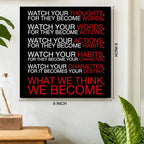 Watch Your Thoughts Motivational Classroom Posters, Inspirational Wall Decor Modern Canvas Painting Wall Art Framed Paintings for Office Living Room Bedroom Home Decorations, 8 x 8 Inches