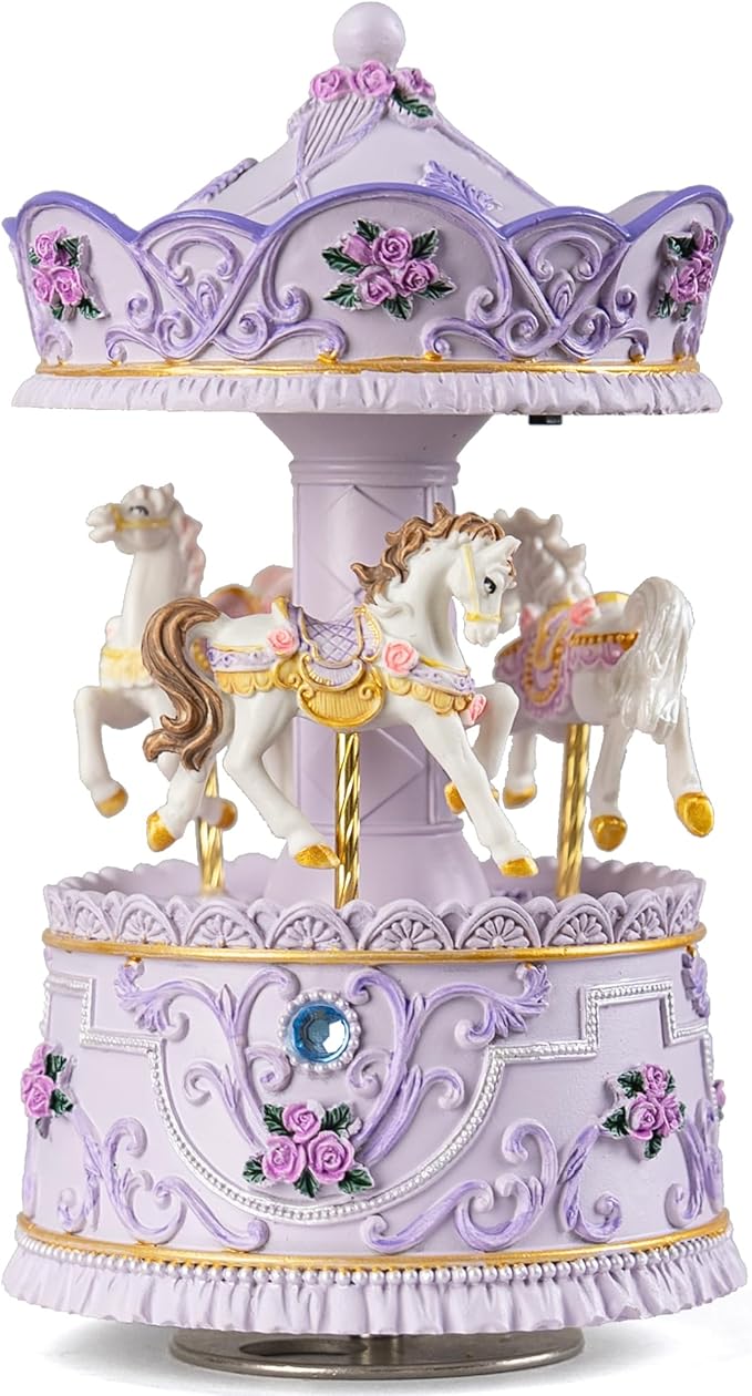 Handcrafted Carousel Music Box with Colorful Lights,Vintage Horse Musical Figurine,for Home Décor,Christmas Valentine's Day Birthday Gifts for Girls,Friends,Kids,Plays Canon in D Tune