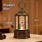 Christmas Snow Globes, 9.37" Snowman Glitter Water Lantern with 8 Songs, 6H Timer Battery & USB Powered Music Box for Christmas Decorations Indoor
