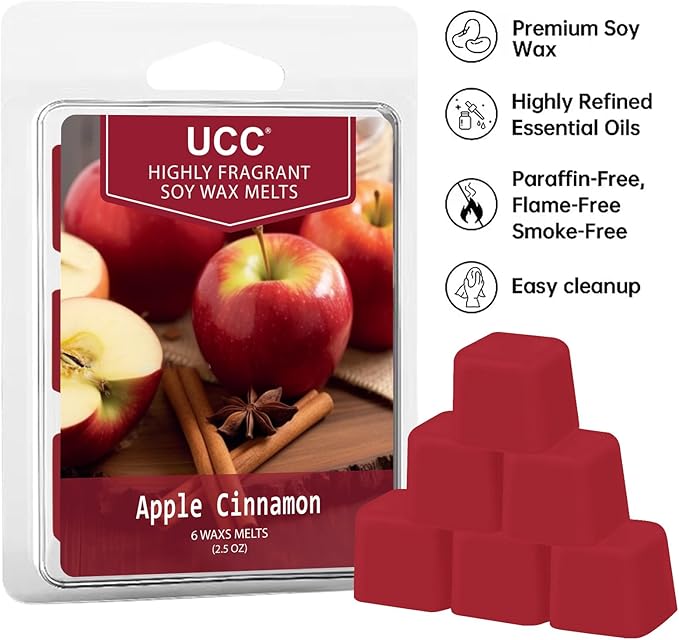 UCC Plant Based All Natural Fall Wax Melts, Highly Scented Fragrances, Long Lasting Premium Soy Scented Melts Cubes, Wax Melts Tarts, Colored Wax Melt - 4 Pack