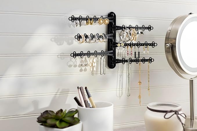 6-Tier Wall Jewelry Organizer Wall Mounted Jewelry Organizer Necklace Holder Wall Mount Hanging Necklace Organizer Jewelry Hanger Hanging Earring Holder Organizer Display (Black)