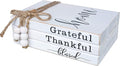 LIVDUCOT Wooden Farmhouse Decor Faux Book Stack (Set of 3 for Coffee Tables and Shelves) | Grateful, Thankful, Blessed Home Sign, 5.5' x 7' x 2.5'