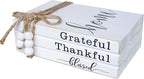 LIVDUCOT Wooden Farmhouse Decor Faux Book Stack (Set of 3 for Coffee Tables and Shelves) | Grateful, Thankful, Blessed Home Sign, 5.5' x 7' x 2.5'