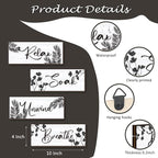 4 Pcs Farmhouse Bathroom Wall Decors Relax Soak Unwind Breathe Wooden Word Sign Black Hanging Wall Art Rustic Office Wall Decor for Bedroom Living Room Vintage Decorations(Black Leaves 10X4 Inch)