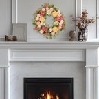 22 Inch Spring Summer Wreath for Front Door, Realistic Silk Peony & Hydrangea Wreath with Yellow Pink Flowers Grain Stems, Artificial Floral Wreath for Indoor Outdoor Porch Wall Farmhouse Decor