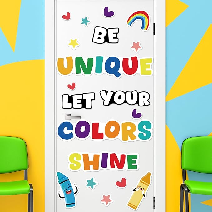 gisgfim Classroom Bulletin Board Decoration Set Wall Door Decor Colorful Crayon Classroom Decorations for Kindergarten Preschool Elementary Middle School(Be Unique Let Your Colors Shine)
