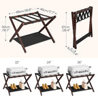 HOOBRO Luggage Rack, Bamboo Suitcase Stand, Folding Luggage Holder, with Nylon Straps and Oxford Fabric Shelf, for Guest Room, Hotel, Bedroom, Brown and Black BR17XL01G1