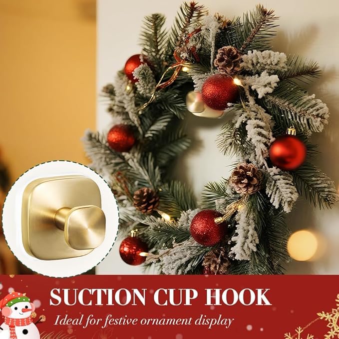 Linwnil Gold Wreath-Hanger, Strong Stainless Steel Suction-Cup-Wreath-Hooks, Gold Wreath-Door-Hanger Fall Halloween Christmas Decorations, Welcome Sign for Front Door Indoor Outdoor, Reusable Holder