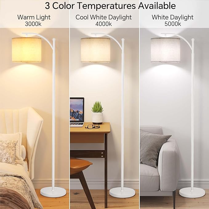 SUNMORY Arc Floor Lamp, Modern Floor Lamp with 9W 3 Color Temperatures Bulb, Metal Standing Lamps with Adjustable Hanging Lampshade, Tall Floor Lamps for Living Room, Bedroom, Office