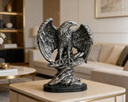 Metallic Silver Eagle Statue for Home Office Man Table Decoration 10 inch Eagle Scout Gifts, US Citizenship Gifts, Symbol of Justice and Freedom
