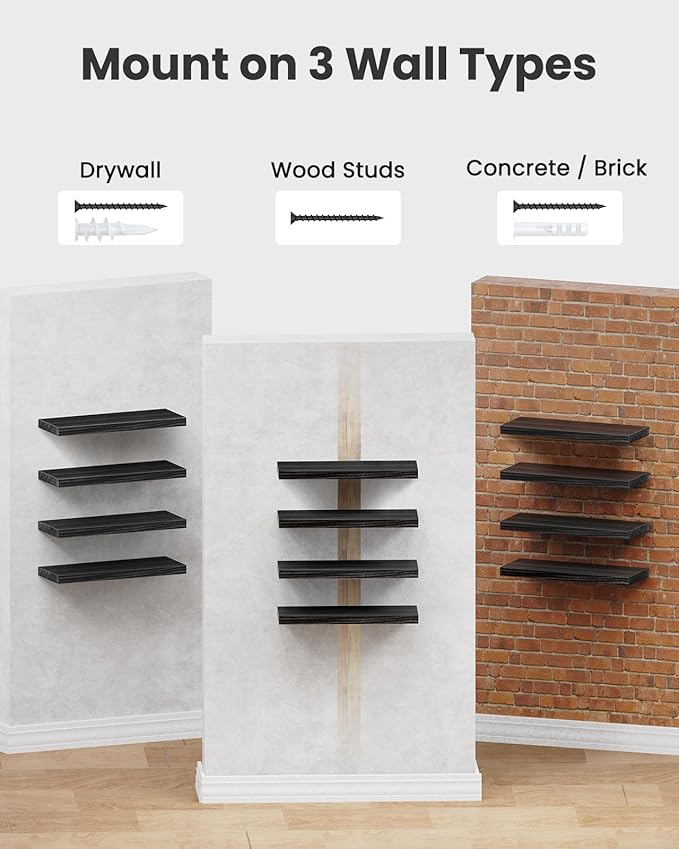 AMADA HOMEFURNISHING Floating Shelves, Paulownia Wood Wall Shelves for Bathroom/Living Room/Bedroom/Kitchen/Home Office, Natural Wood Floating Shelf for Home Storage & Organization, Set of 4, AMFS40B