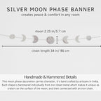 BASE ROOTS Moon Phase Wall Decor, Celestial Décor, Moon Décor & Boho Wall Décor, Silver Wall Art for Bedroom & Living Room, Bohemian Wall Decor, Handmade Hammered Metal 36" 7 Phases Moon Wall Decor, Gift for Women & Kids