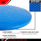 JFIT Inflatable Balance Disc - 13" or 26" Large Wobble Cushion Trainer - Durable Exercise Balance Pad for Coordination, Stability, and Core - Home, Gym, and Pet Training