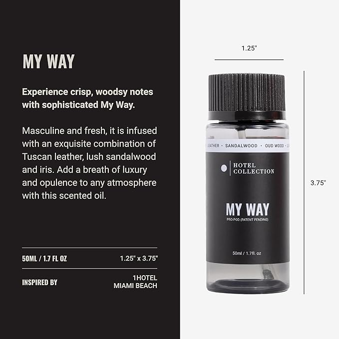 Hotel Collection Diffuser Oil-My Way Pro-Pod-Aromatherapy Essential Fragrance Oil-Sandalwood, Warm Virginia Cedar& Beautiful Iris-50ML 1.7 Fl oz