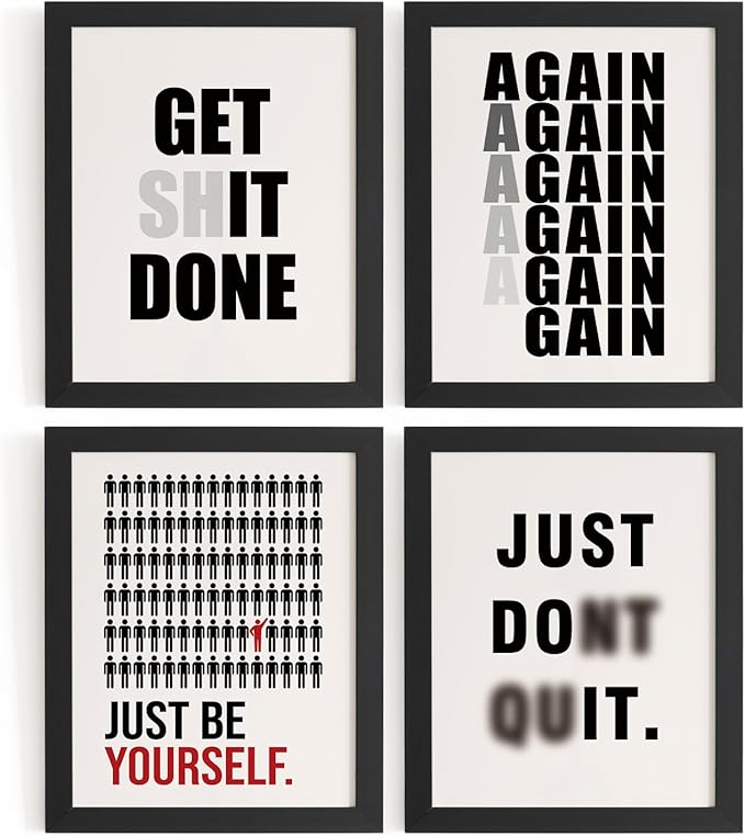 DSHFG Motivational Office Wall Art Prints Set of 4, Office Artwork Wall Decor, Just Be Yourself Motivational Quotes, 8x10 Unframed