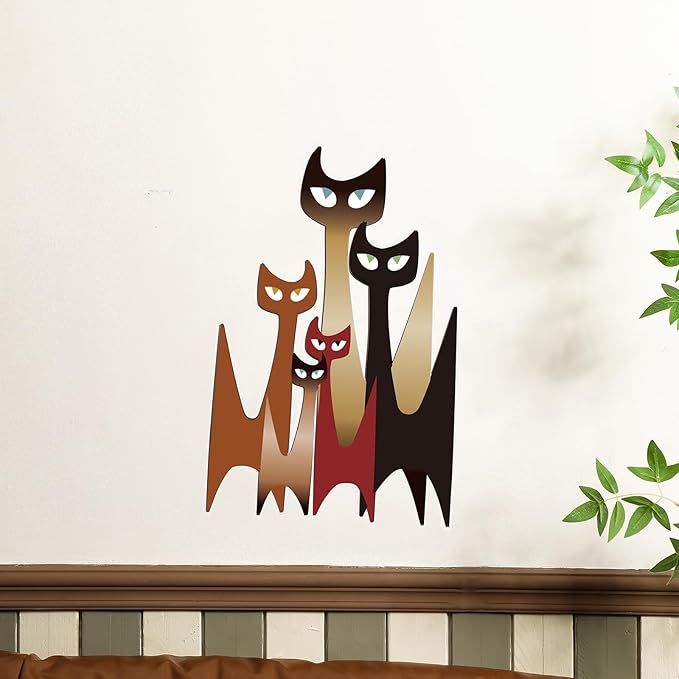 Wesiti Cat Wall Art Decor Iron Wall Sculptures Decor for Cats Lover 10.6 x 15.7 Inches Colorful Mid Century Cat Retro Signs for Home Living Room Bedroom Kitchen Office(Modern)