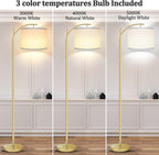 Floor Lamp for Living Room with 3 Color Temperatures LED Bulb, Standing Lamp Tall Industrial Floor Lamp Reading for Bedroom, Office (9W LED Bulb, White Lampshade Included) -Gold