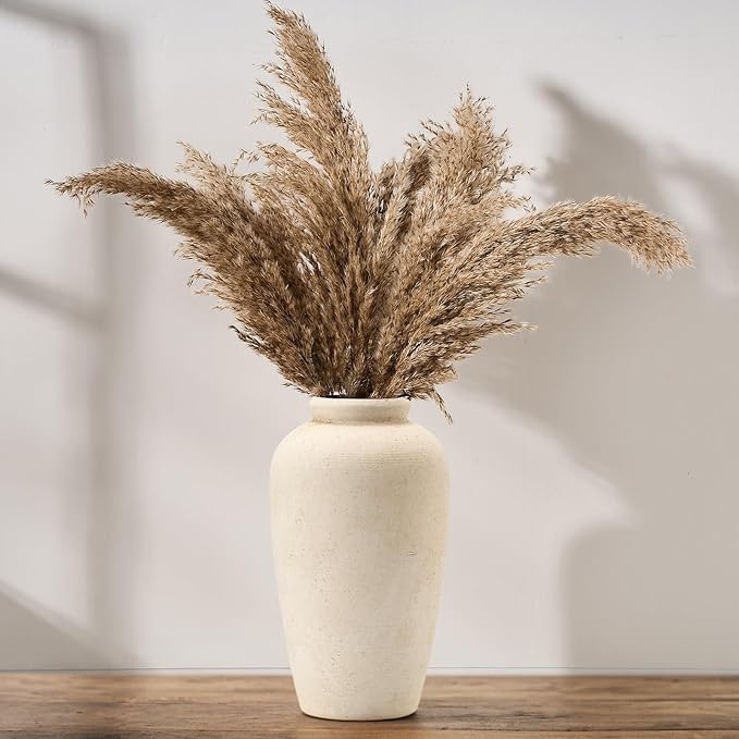 Emotionally Grounded Vase, Vaseking Large Ceramic Rustic Vase, 11 inch Minimalist Decorative Farmhouse Tall Vases for Home Decor, Living Room, Enterway, Table Decoration, White