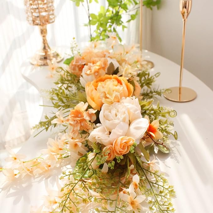 DULRLLY Artificial Peony Flower Swag, 30 in Wedding Arch Flowers, Faux Floral Swag for Lintel, Over The Door Decorative Swag, Rustic Artificial Floral Swag for Home Decor (4)