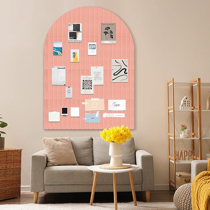 Large Cork Board for Wall & Office Decor, 48" x 36" Arched Felt Bulletin Board Pin Board Vision Board with 30 Pins – 12 Customizable Wall Tiles for Office Home Bedroom,Photo & Picture Display