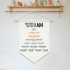Who God Says I Am Wall Hanging Banner,Christian Bible Verse Canvas Poster, Bible Wall Art for Women, Teens, or Kids, Faith-Based Decor with Wooden Rod, 11x16 Inch(KD14)