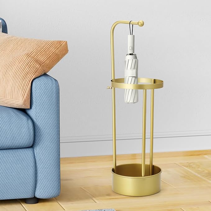 Golden Rust Proof Umbrella Holder, Entrance Drain Umbrella Bucket, Steel Circular Umbrella Holder, Umbrella Storage Rack, Suitable for use in Homes, Offices, Hotel Lobbies （Gold）