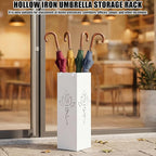 Square Metal Umbrella Holder, Square Free Standing Umbrella Rack Decorative Umbrella Holder Hollow Cutout Pattern Design for Umbrella Cane Entryway Home Office 19.49" X 6.1" X 6.1" (White hollowed out
