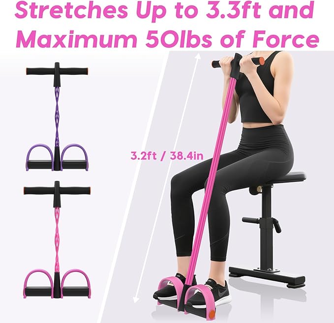 Resistance Bands with Handle, 6-Tube Elastic Foot Pedal Resistance Band, Natural Rubber Ankle Puller Sit-up Exercise, Multifunction Fitness Bands for Abdomen, Waist, Arm, Leg Stretching Training
