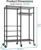 VIPEK R4C Portable Closet Rolling Clothes Rack Heavy Duty Adjustable Wardrobe Metal Garment Racks with Lockable Wheels Black Clothing Rack with Black Upgraded Polyester Cover, Max Load 620lbs