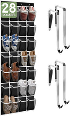 28 Compartment Over the Door Shoe Organizer, Breathable Mesh Large Shoe Rack for Closet Storage, Space Saving Hanging Shoe Holder with Reinforced Hooks (Fits Men & Women,Black-01)