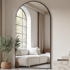 Prywot Arched Floor Mirror, 76 "x 34" Full Length Mirror Wall Mirrors Hanging or Leaning Arched-Top Full Body Mirrors with Stand for Bedroom, Dressing Room, Black