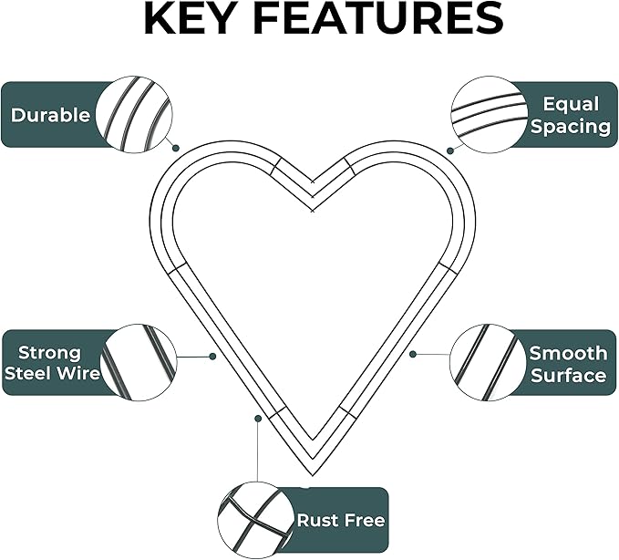 2-Pack 12 Inch Heart Shaped Wire Wreath Frame – Heart Metal Wreath Form with Ring Design, DIY Crafts, and Home Decor – Dark Green Wire Frame for Christmas Holiday & Weddings