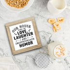 Funny Home Sign, Wood Box Sign, Our House Runs On Love Laughter And Inappropriate Humor, Inspirational Wood Box Desktop Decoration, Funny Farmhouse Home Office Living Room Deocration