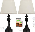Seealle Touch Lamps for Nightstand - Bedside Lamps Set of 2, 3 Way Dimmable, USB C+A for Bedroom & End Tables (LED Bulbs Included)