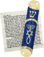 Mezuzah with Scroll for Door, Metal Mezuzah Case with Messianic Seal for Hebrew Home Blessing, Jewish Gifts, Jewish House Warming Decor, Christmas, Easter (Blue)
