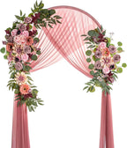 Lisuun Wedding Arch Flowers, Artificial Flowers for Decoration, 2pcs Flower Swag and 1 pcs Semi-Sheer Chiffon Table Runner Swag for Beautiful Dream Wedding Ceremony Floral Decor - Pack of 3