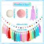 2 Pcs Boho Tassel Garland, 6.5 Feet Pom Pom Garland Rainbow Felt Ball Garlands Colorful Pastel Tassel Wall Hanging Banner with Wood Beads for Classroom Wedding Baby Shower Birthday Party Home Decor
