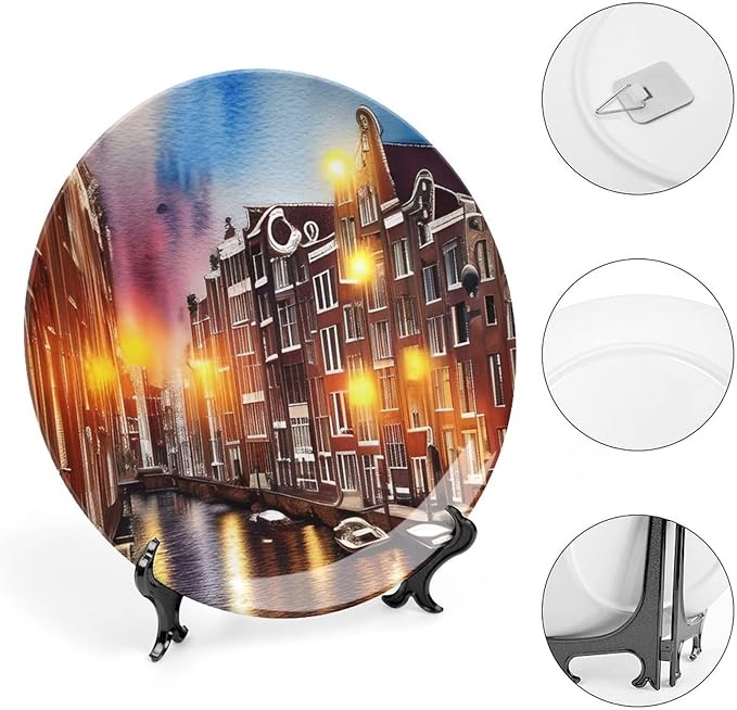 Decorative Plates for Home Decor, Grand Canal of Venice, Italy Colorful Painting Decor Tray for Table Display, Ceramic Dinner Plate w/Stand, Living Room Dining Room Decor, Housewarming Gifts, 7 Inch