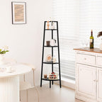 Yoobure 4-Tier Corner Shelf with Metal Frame, Ladder Bookshelf Display for Bedroom Living Room, Tall Bookcase Plant Stand, Wood Small Shelf Stand Home