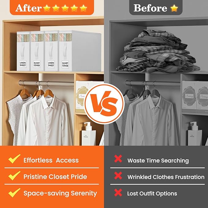 WOWBOX Sheet Organizers and Storage,Closet Bed Sheet Organizer Under Bed Storage and Organization with Label Cards & Clear Window for Bedding Sheets,Duvet Covers,Blankets (3 Pack，White)