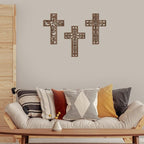 Yookeer 3 Pcs Wooden Cross Wall Decor Cross Hanging Handmade Antique Religious Brown Wooden Home Decorations Hand Carved Wall Decor for Church Home Office Baptism Gift for Christian