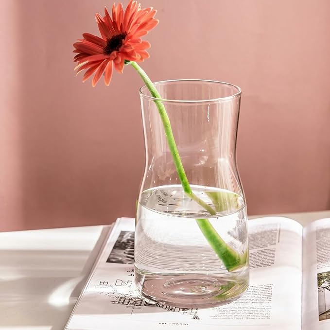 Elsjoy 4 Pack 7 Inch Clear Glass Vases for Centerpieces, Modern Tapered Flower Vase Set for Home Decor, Wedding, Housewarming Gift