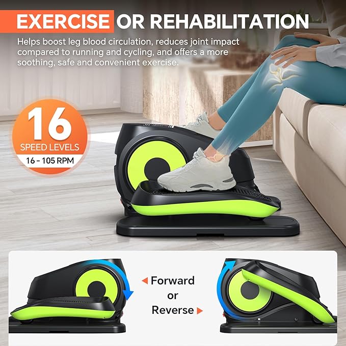 Under Desk Elliptical Machine with Remote Control, 16 Adjustable Speed Electric Ellipse Leg Exerciser Pro As Seen On TV for Senior, Portable Quiet Seated Pedal Exerciser