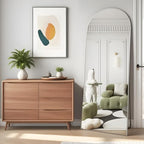 Full Length Mirror, 56"x16" Arch Floor Mirrors with Stand, White Arched Full Body Standing or Leaning Mirror for Bedroom, Living Room