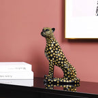 Quoowiit Leopard Sculptures for Home Decor, Modern Sculptures Decorations for Living Room, Bedroom, Table, Bookshelf, Black Resin Leopard Art Decorative Sculpture with Gold Polka Dots Design-Black