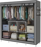 Portable Wardrobe Clothing Wardrobe Shelves Clothes Storage Organiser with 4 Hanging Rail,Grey