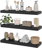 RALGEND Floating Shelves for Wall, 1.5" Thick Wall Shelf Set of 3 with Invisible Brackets, 23.6L x 7.9W Hanging Book Shelves Farmhouse Home Decor for Bathroom, Living Room, Bedroom, Black 6301BJP3BK