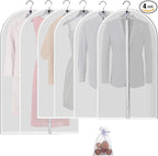 Garment Bags for Hanging Clothes, Clear Plastic Closet Storage Covers with Cedar Balls, 24" x 43"/54”, 6 Pack