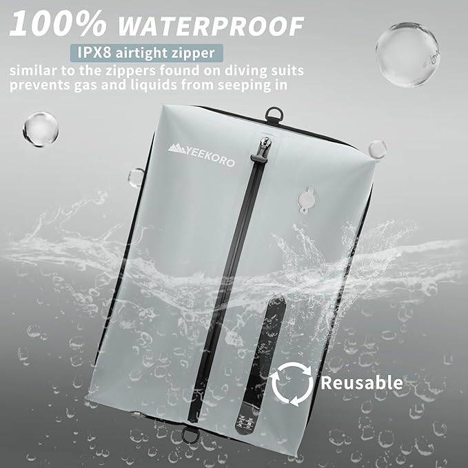 Vacuum Bag for Travel, Professional IPX8 Waterproof Reusable Vacuum Compression Bags for Travel Suitcases, Durable Space Saver Bag(2 PACK,With Pump)